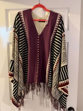MINKPINK Purple, Ivory & Black Patterned Poncho